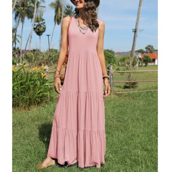 Ruffle Hem Smock Maxi Dress Pink - Picture 4 of 4